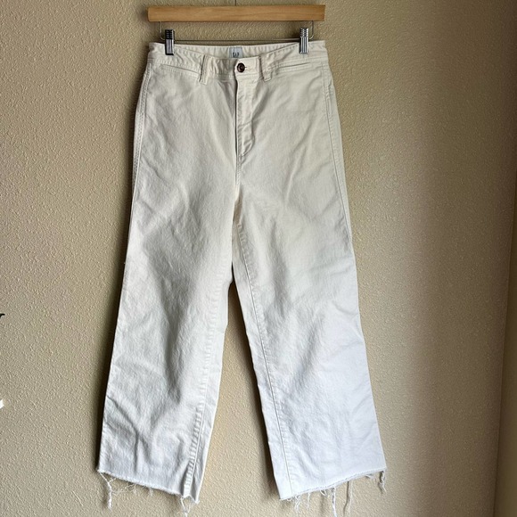 GAP High Rise Wide Leg Crop Ivory Raw Hem 6 Tall EUC - Picture 1 of 12